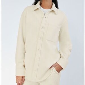 TNA | Women's Oversized Fleece Button Up Polar Shirt Jacket, Whisper White, XL